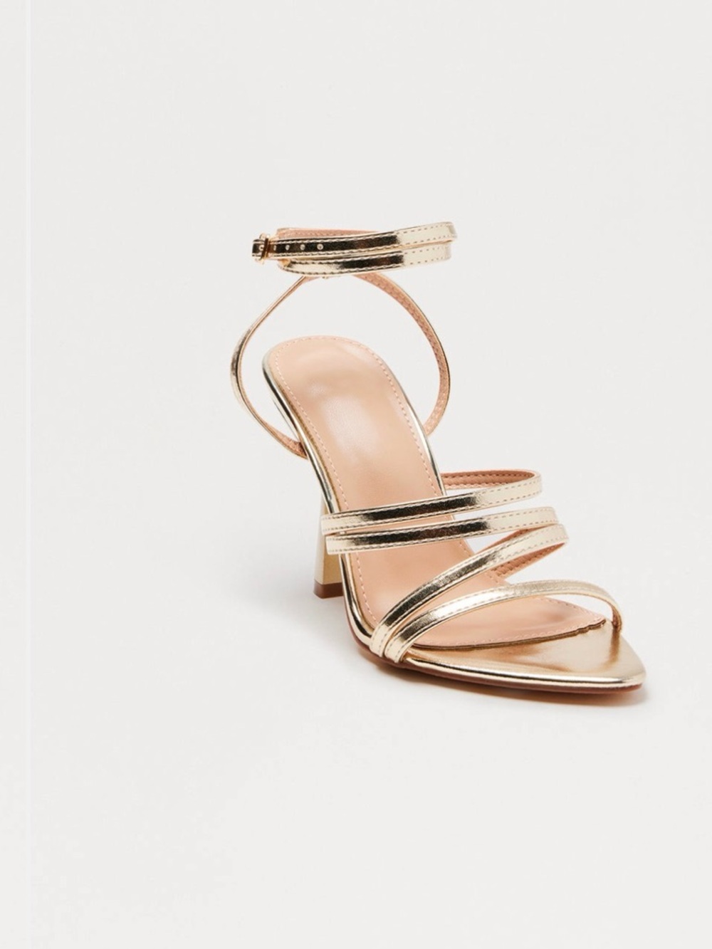 Fashion Nova Metallic Gold Strappy Ankle Wrap Heel
